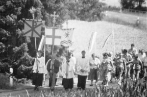 black and white photo of a Rogation day procession